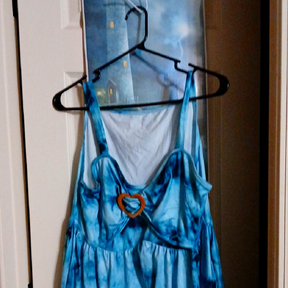 Blue Tie-Dye Dress with Heart Detail